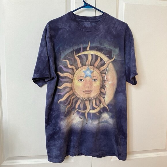 The Mountain Other - The Mountain T-shirt Large Celestial Sun Moon Hippie Blue Tie Dye